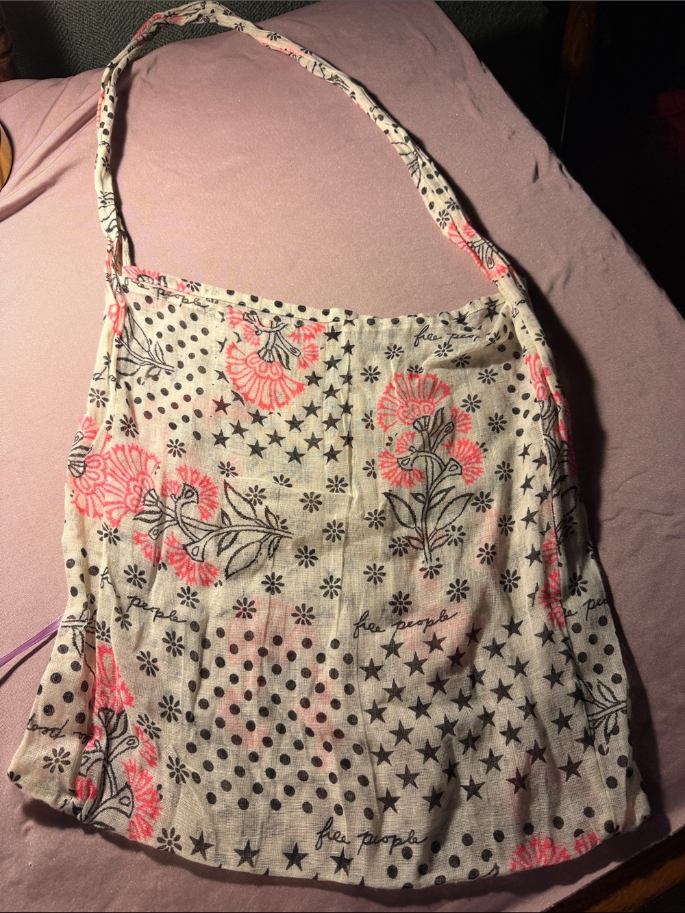 Free People Cream Halter Camisole with Pink Floral and Black Star Print